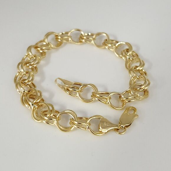 14k Yellow Gold Double Row Chain Link Bracelet 7.2" - Picture 8 of 9